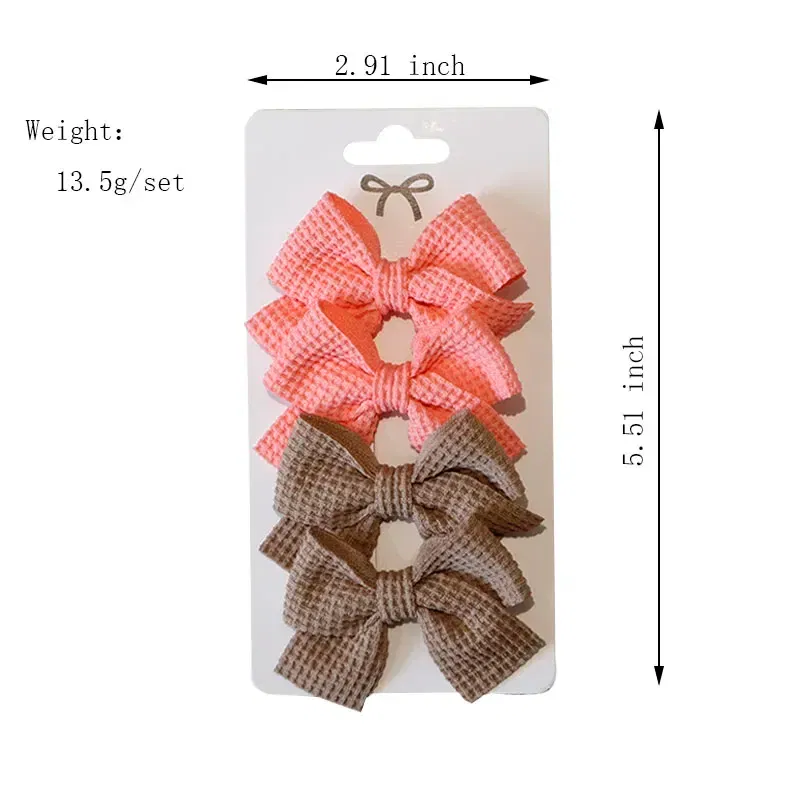Color: Light Khaki - 4PCS Soft Cotton Bow Hairpin Girl Sweet Plaid Design Hairpin Color Block Delicate Hairgripe Barrettes Kawaii Child Accessories