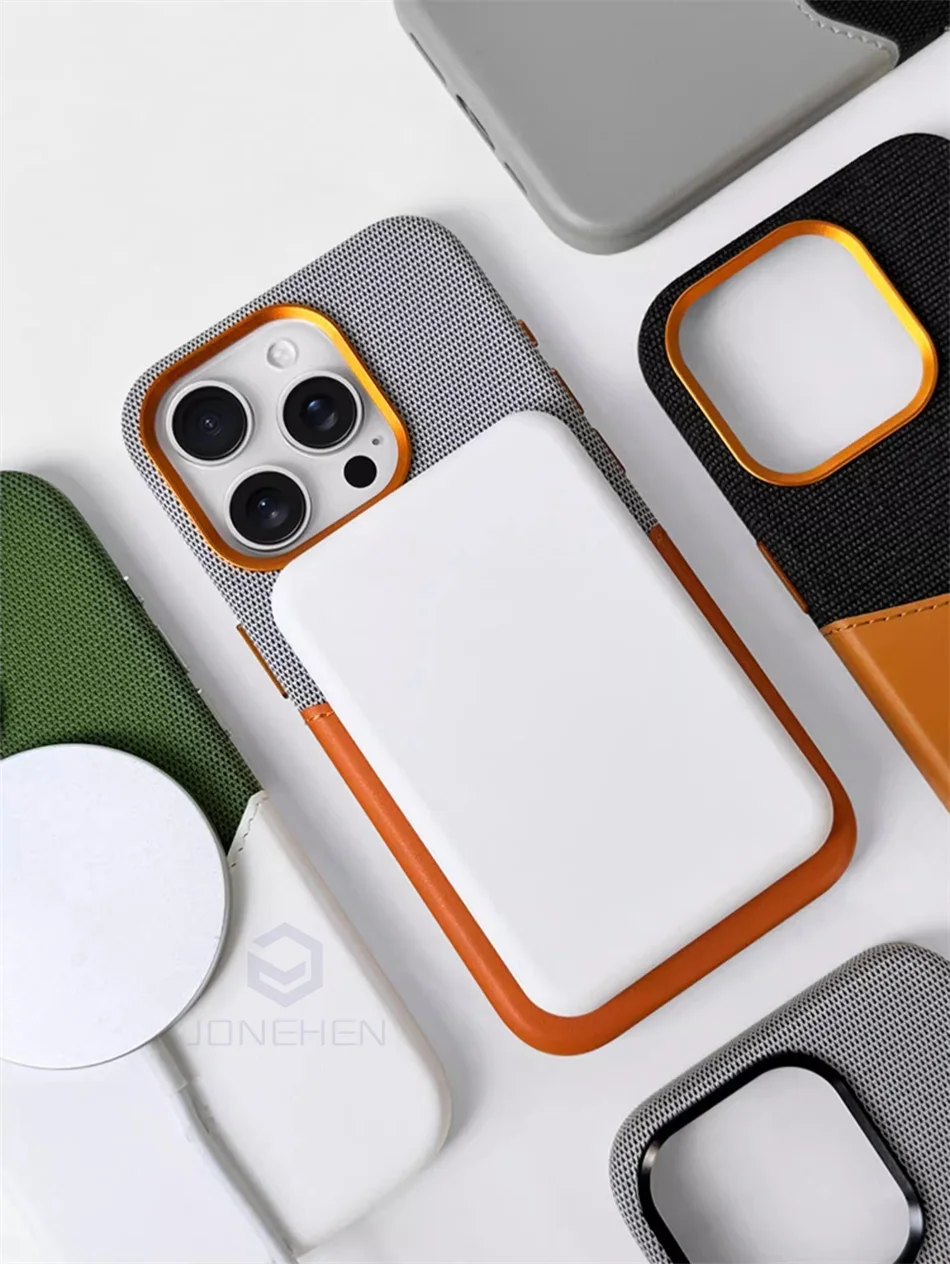 Color: Blue, Material: CANVAS - For Magsafe Card Holder Leather Case For iPhone 16 15 13 12 17 Pro Max 14 Plus Pocket Wireless Charge Alloy Lens Magnetic Cover