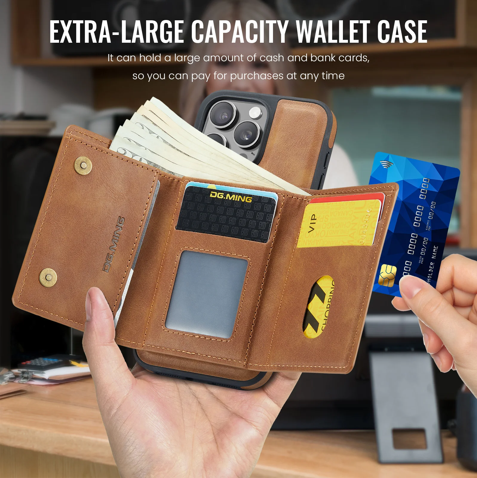 Color: black, Material: Plastic - Detachable 2 IN 1 Magnetic For Magsafe Leather Case For iPhone 16 Pro Max 15 12 13 11 14 Plus 16e Flip Wallet Card Holder Cover