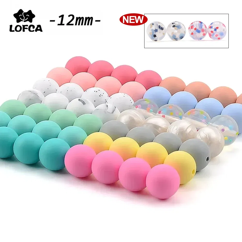 Color: Brown, Item Diameter: 12mm - LOFCA 100Pcs/lot 12MM Round Shape Silicone Teething Beads Baby Teether For DIY Nursing Necklace Food Grade Chew Beads