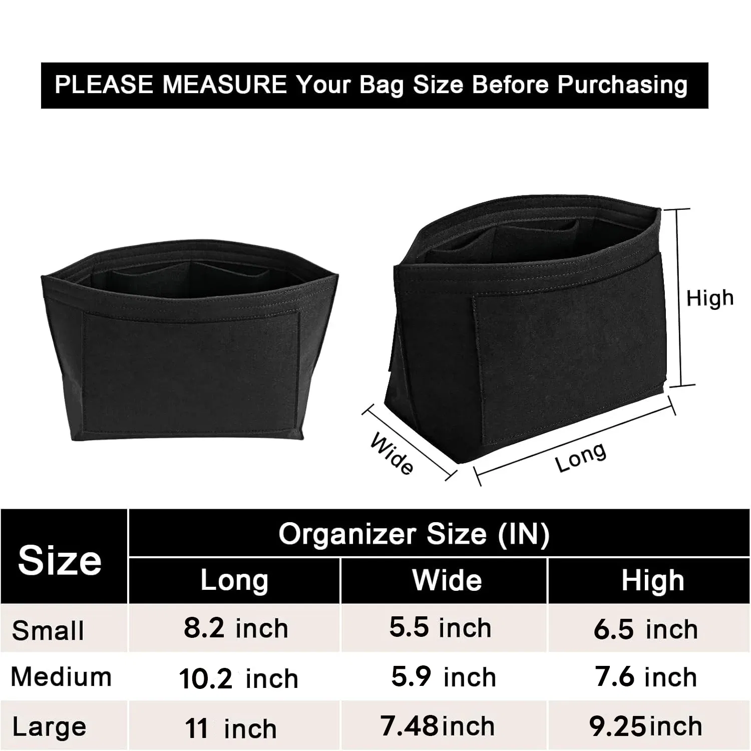 Color: Orange - Felt Purse Organizer Insert for Longchamp Le Pliage S/ML Handbag Insert
