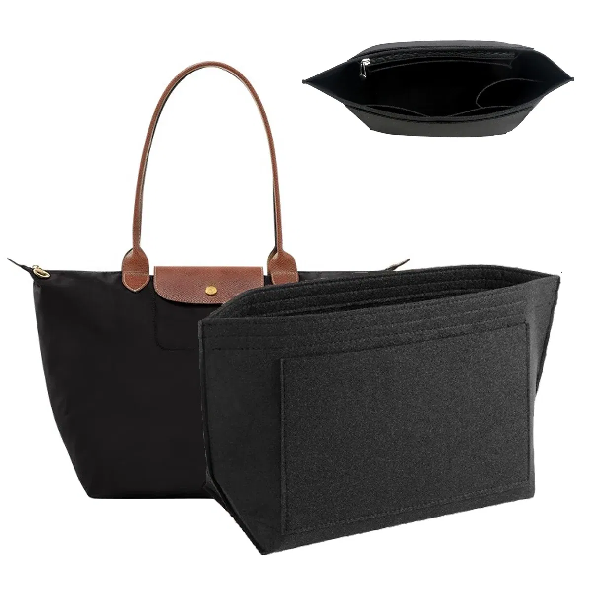 Color: Orange - Felt Purse Organizer Insert for Longchamp Le Pliage S/ML Handbag Insert
