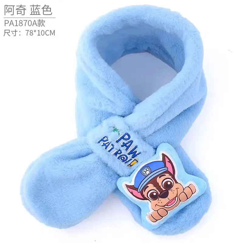 Color: Fluorescent Yellow, Size: XXL - 100% Genuine Paw Patrol Thicken Cross Collar Scarf Kids Girls Glove Warm Winter Muffler Fur Plush Cute Shawl Scarfs High quality