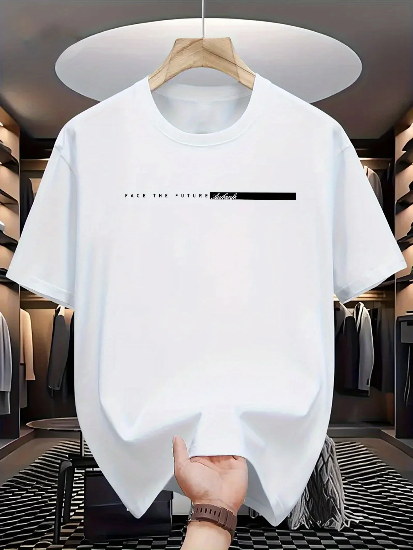Color: WHITE, Size: M - Summer men's 100% cotton casual loose fit large letter print round neck short sleeved T-shirt top High Street Unisex style