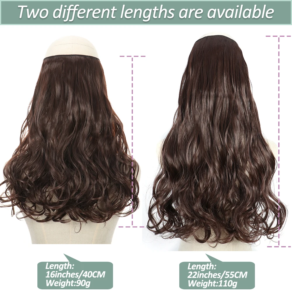 Color: T27/30/4, Stretched Length: 32inches, Ships From: CHINA - Synthetic Natural Wavy No Clip Fish Line Invisible Hair Extensions Mixed Color Blonde Black Artificial False Hair Piece ForWomen