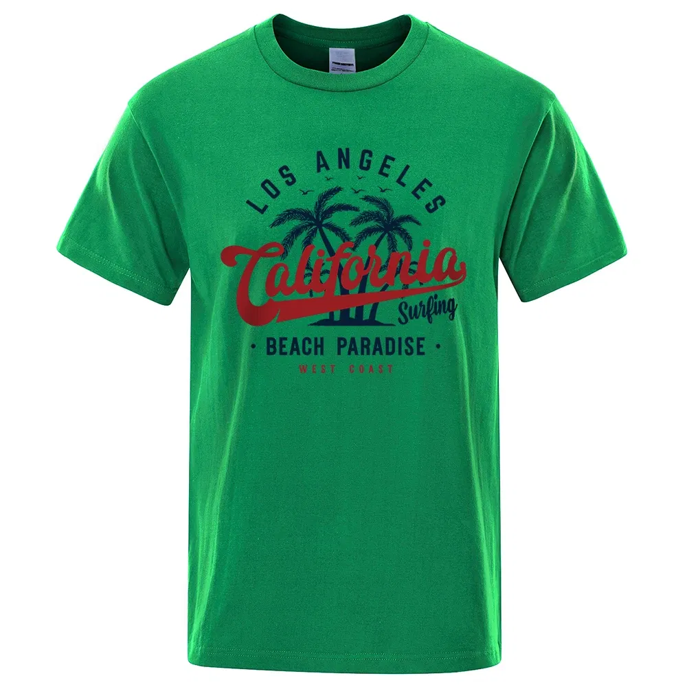 Color: green, Size: XXXL - Los Angeles California Beach Paradise Men Tops Fashion Crewneck T Shirt Cotton Summer T-Shirt Breathable Oversize Clothes