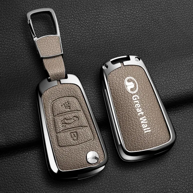 Color Name: GRAY - Alloy Car Key Case Cover For Great Wall Haval Hover Wingle 5 6 H3 H5 H6 H1 H3 C30 C50 M4 3Buttons Shell Bag Protector Keychain