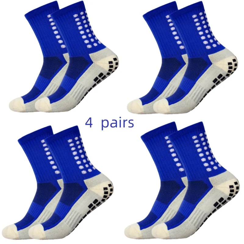 Color: Blue - 4 pairs of men's soccer socks non-slip grip pad football basketball socks