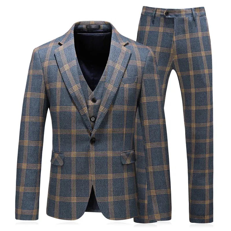 Color: Brown, Size: S - High-End Three-Piece Men's Wedding Suit with Vest And Trousers Fashion Business Casual Groom's Dress All-In-One
