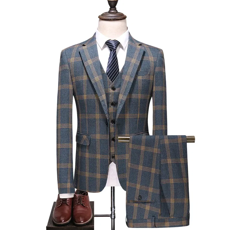 Color: Brown, Size: S - High-End Three-Piece Men's Wedding Suit with Vest And Trousers Fashion Business Casual Groom's Dress All-In-One