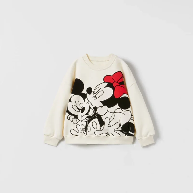 Color: Ivory, Kid Size: 12M - Spring New Mickey Sweatshirt Loose Fashion Long Sleeved Tops O-neck Children Baby Casual Hoodies Boys Clothing Cartoon Sweater