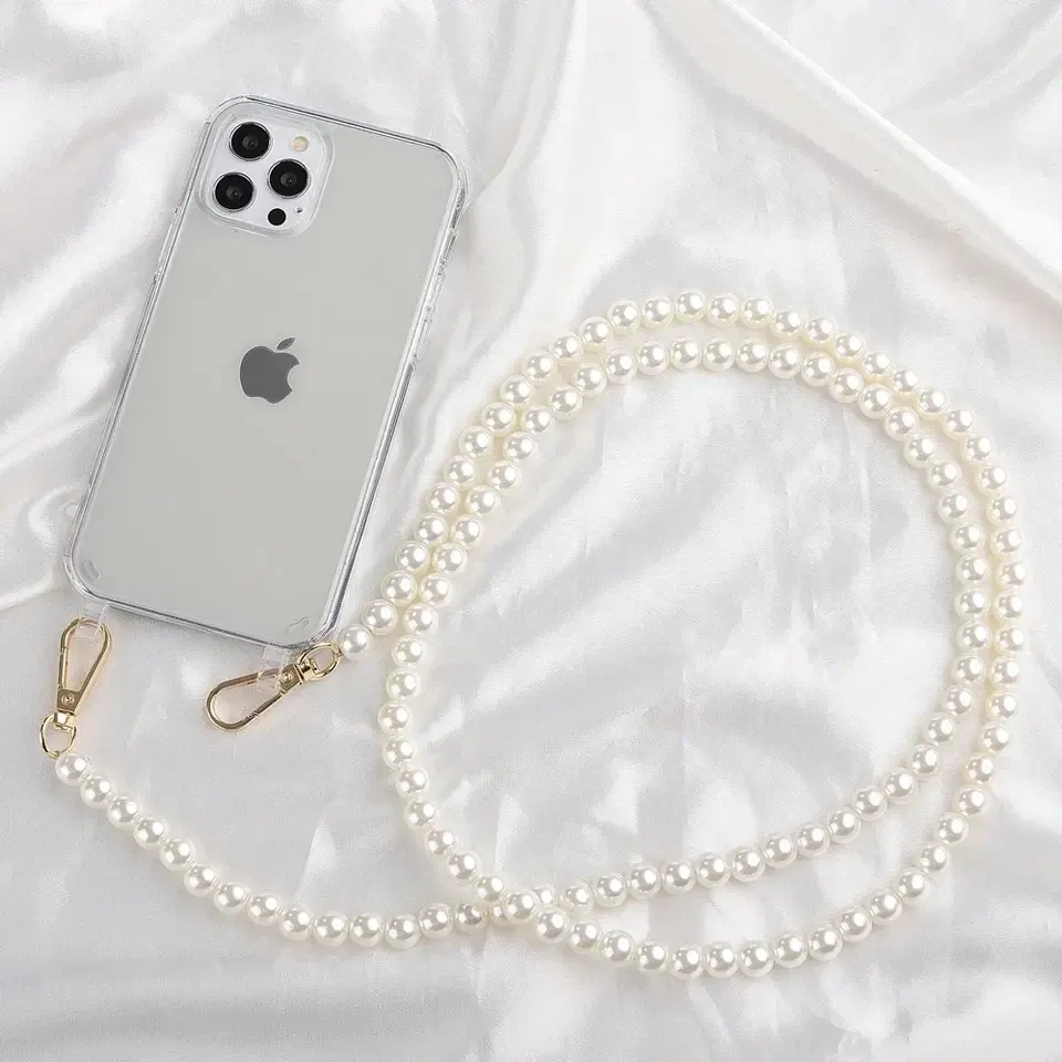 Color: Dark Brown, Bundle: Case & Strap, Material: Microfiber - Crossbody Lanyard Necklace Pearl Bracelet Phone Case with Chain for Iphone 13 12 14 Pro Max 15 X XS 6S 7 8 Plus Cover with Strap