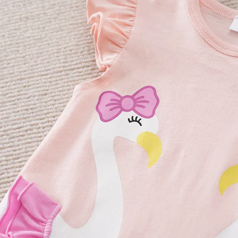 Color: Pink, Kid Size: 18M - Summer Fashion Girl Cute Cartoon Swan Cotton Comfortable Casual Sleeveless Round Neck Baby Bodysuit
