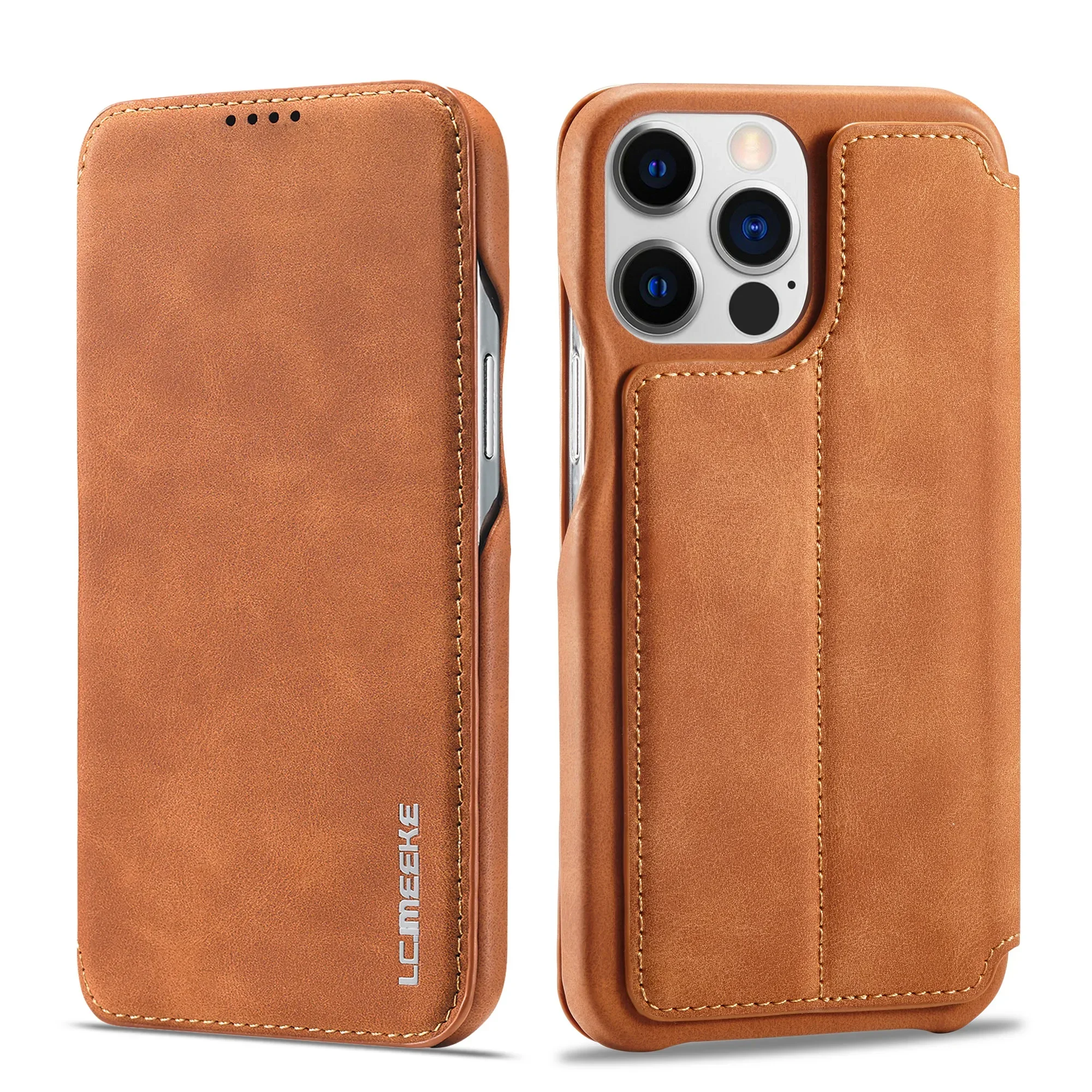 Color: Brown, Compatibility by Model: iPhone 15 - Leather Flip Wallet Phone Cover for IPhone 17E 14 15 16 Pro Max 13 12 Mini 11 XS X XR 8 7 Plus SE 2022 Slim Card Slots Book Bag