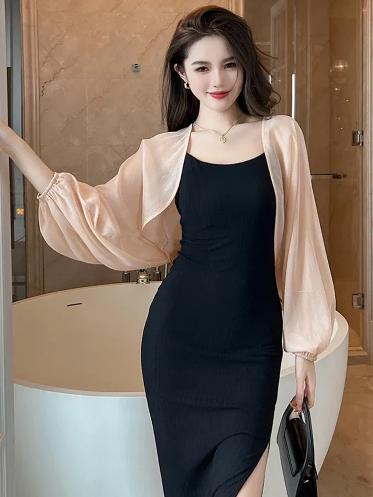 Color: Pink, Size: L, Ships From: CN - 2023 Elegant Chic Sunscreen Tops Women's Summer Thin Cardigan Coat Light Thin Long Sleeve Back Slit Outwear Sheer Loose Jackets
