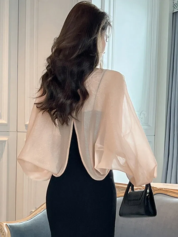 Color: Pink, Size: L, Ships From: CN - 2023 Elegant Chic Sunscreen Tops Women's Summer Thin Cardigan Coat Light Thin Long Sleeve Back Slit Outwear Sheer Loose Jackets