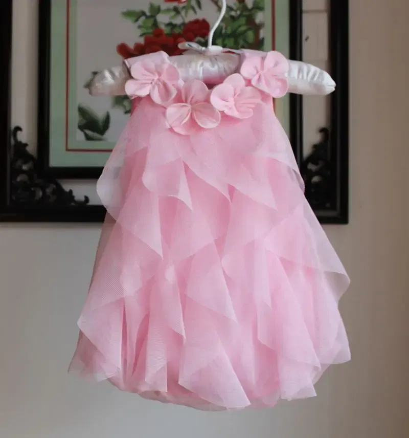 Color: Pink, Kid Size: 6M - Summer Sleeveless Girls Chiffon Dress Flowers Kids Girl Birthday Party Dresses Baby Clothes Vestidos