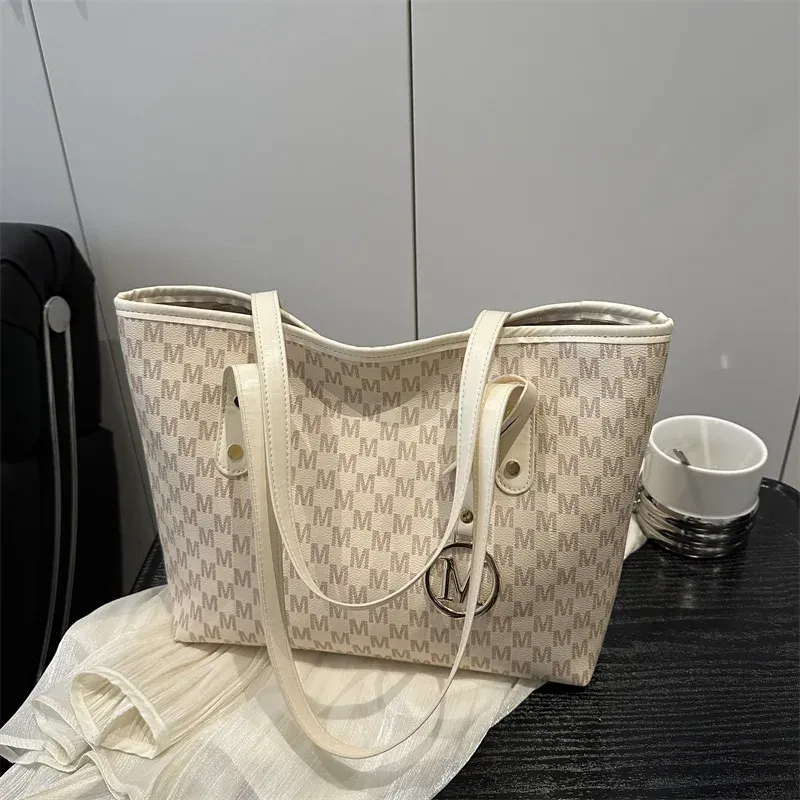 Color: Pink - 2025 New Large Capacity Women Bag M Check Pattern  Versatile Small Design Shoulder Tote Commuter Bag