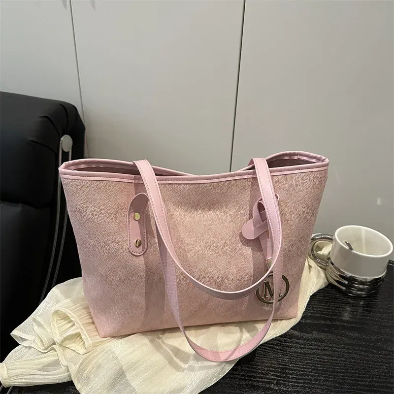 Color: Pink - 2025 New Large Capacity Women Bag M Check Pattern  Versatile Small Design Shoulder Tote Commuter Bag