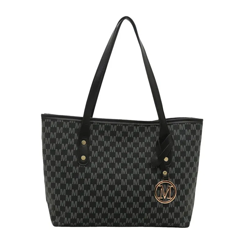 Color: Pink - 2025 New Large Capacity Women Bag M Check Pattern  Versatile Small Design Shoulder Tote Commuter Bag