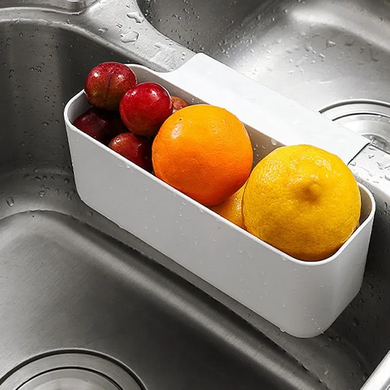 Color: Light Grey - Justdolife Sink Sponge Holder Multifunctional Sink Drain Strainer Basket Sink Storage Rack Kitchen Drainer Rack Storage Basket