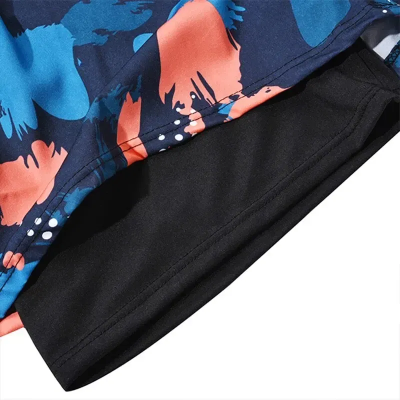Size: 4XL, Color: Orange - Summer Men's New Quick-drying Double-layer Anti-embarrassment Loose Printed Adult Professional Swimming Trunks