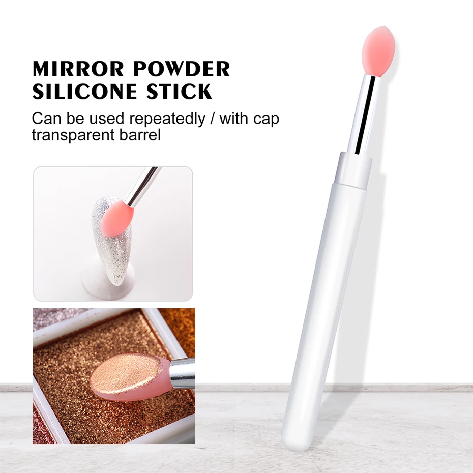 Color: Red - Silicone Applicator Sticks Nail Art Reusable Mirror Chrome Effect Glitter Applying Manicure Tool Pigment Silicone Nail Brush