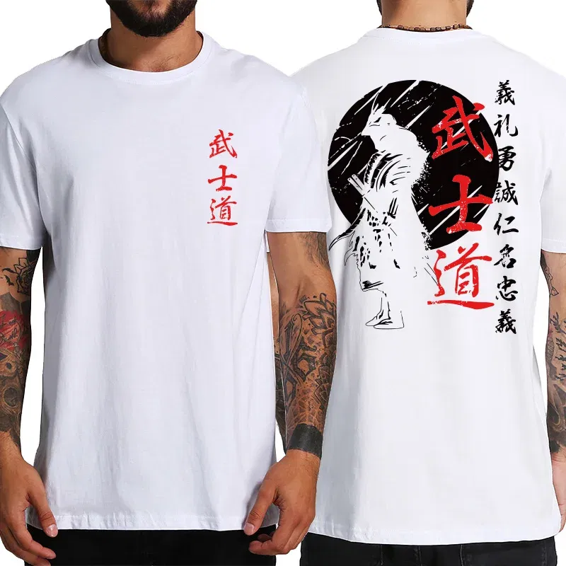 Color: army green, Size: M - Japan Samurai Spirit T Shirts For Men Japanese Style Back Print Loose Oversized 100% Cotton Tops T-shirt Bushido Male Gifts Tee