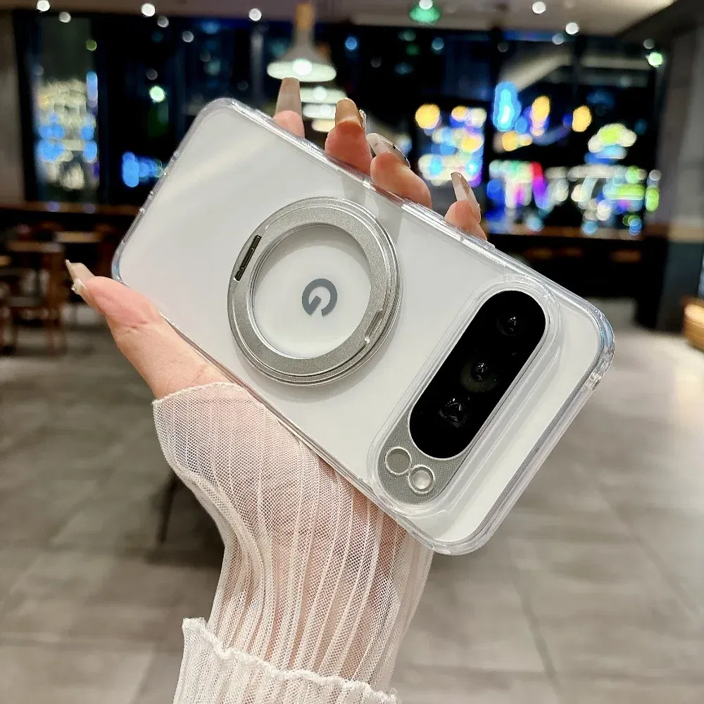 Color: black, Compatibility by Model: Google Pixel 9 - for Magsafe Matte Rotating Bracket Case for Google Pixel 10 9 Pro XL 8 7 6 9A 8A 7A 6A Holder Stand Transparent Shockproof Cover
