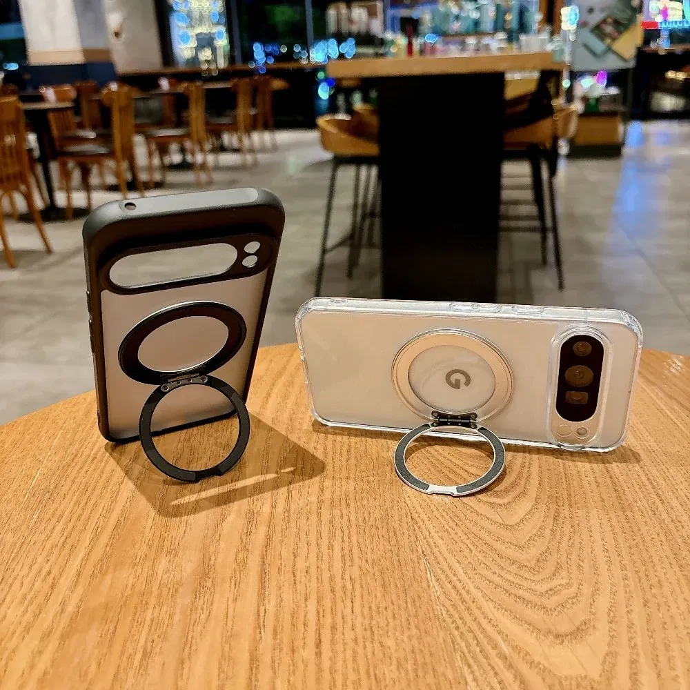 Color: black, Compatibility by Model: Google Pixel 9 - for Magsafe Matte Rotating Bracket Case for Google Pixel 10 9 Pro XL 8 7 6 9A 8A 7A 6A Holder Stand Transparent Shockproof Cover