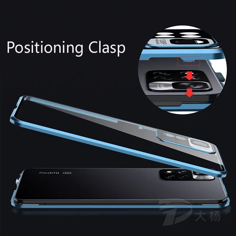Color: Silver, Bundle: Case & Screen Protector, Material: ABS - Full Protection Case Metal Magnetic Double Sided Glass Snap Lock Case For XiaoMi Redmi Note 13 Pro Plus 5G Bumper Phone Cover