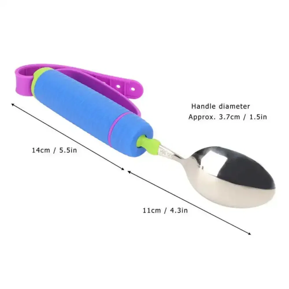 Color: Blue - Adjustable Weighted Parkinsons Utensil Eating Aid Fork/Spoon Portables Tableware Elderly Stainless Steels Adaptive Utensil Rotat