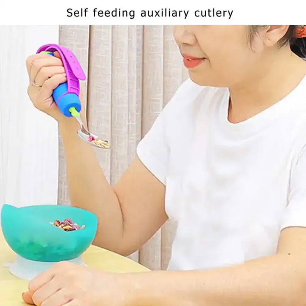Color: Blue - Adjustable Weighted Parkinsons Utensil Eating Aid Fork/Spoon Portables Tableware Elderly Stainless Steels Adaptive Utensil Rotat