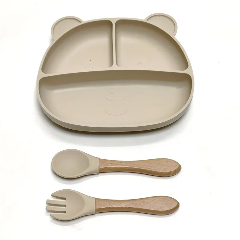 Color: PURPLE - Gel dinner plate children eating tableware adsorption on the desktop fruit plate silicone supplement plate