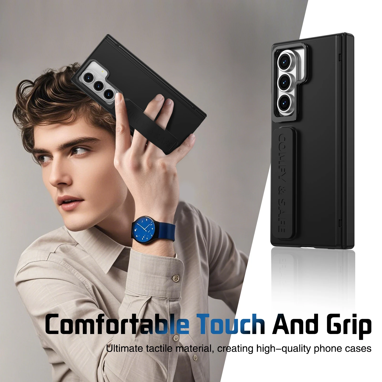 Color: SKY BLUE, Material: aluminum - For Samsung Galaxy Z Fold 7 6 5 4 3 Wristband Hinge Lens Holder Phone Case Outer Screen Glass Film Protection Shockproof Cover