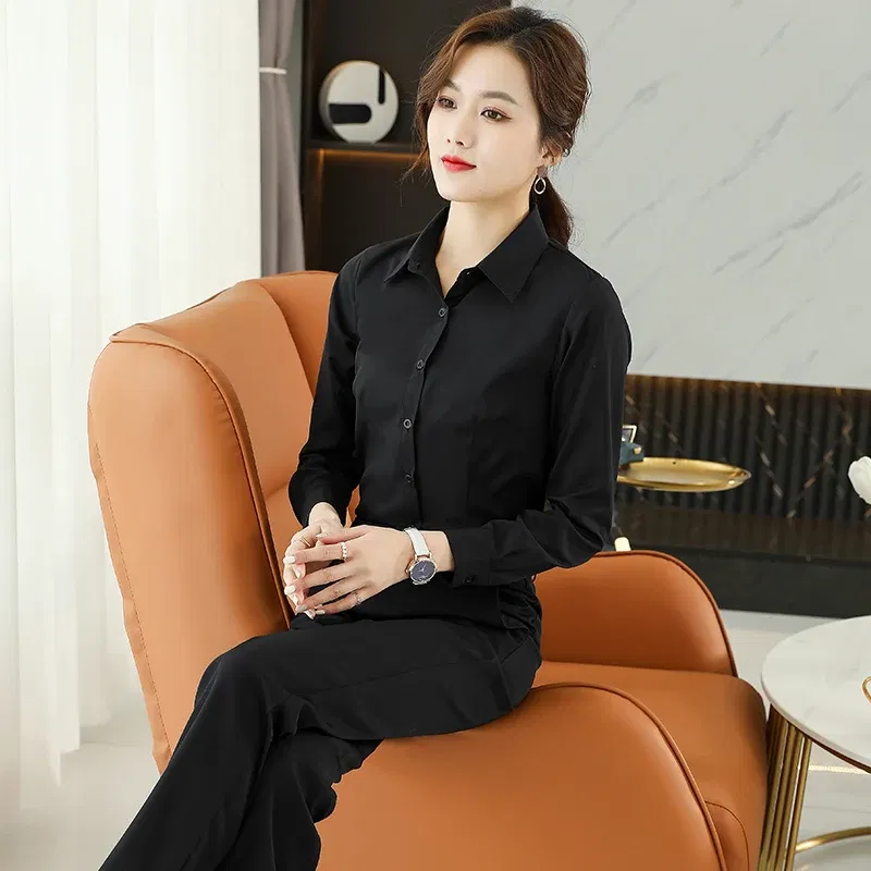 Color: Beige, Size: XXL - Formal Dress Women Shirt Long Sleeve Blouse New Black Shirt Women Tops 2024 Fashion Women Clothing Basic White Shirts OL Blouses