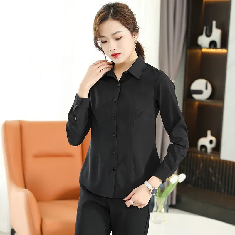 Color: Beige, Size: XXL - Formal Dress Women Shirt Long Sleeve Blouse New Black Shirt Women Tops 2024 Fashion Women Clothing Basic White Shirts OL Blouses