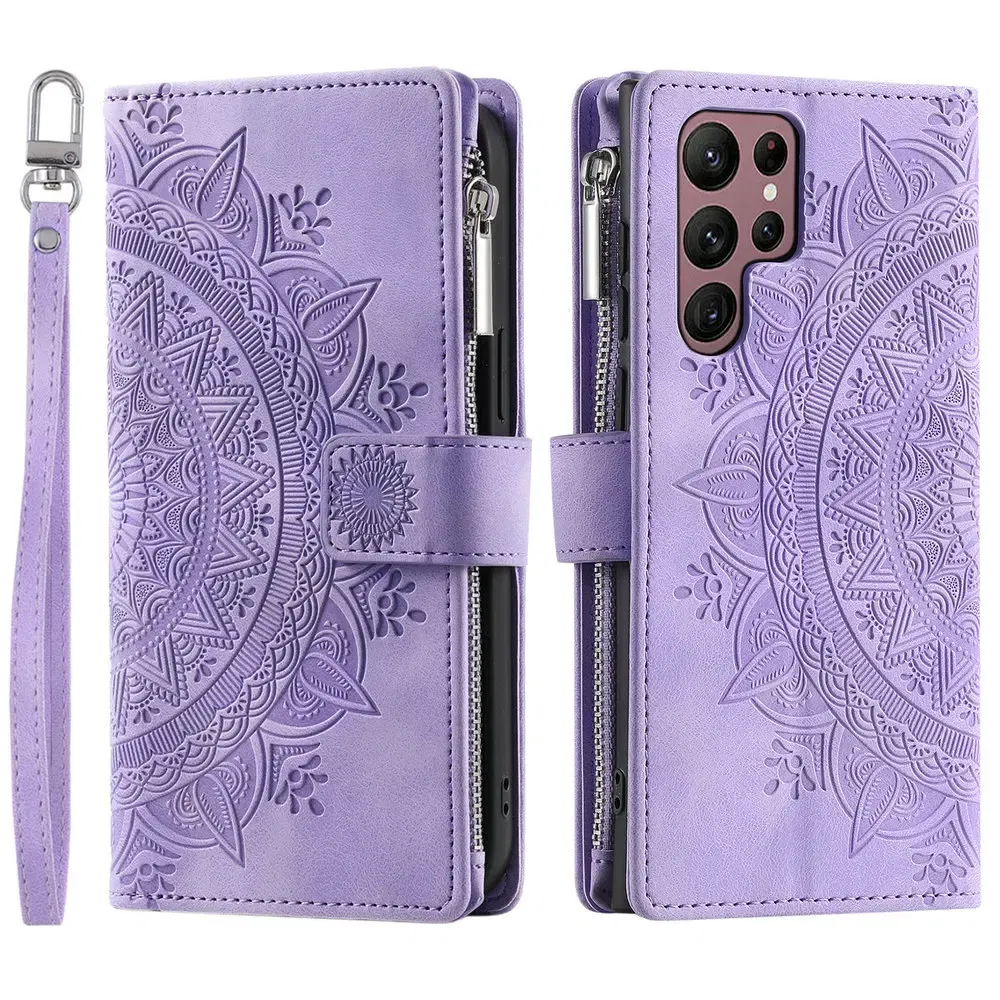 Color: PURPLE, Material: PE - S 23 S24 Ultra 5G Leather Case for Samsung Galaxy S23 Ultra Flip Cover Zipper CrossBody Book Funda S 24 Plus S23 FE Wallet Etui