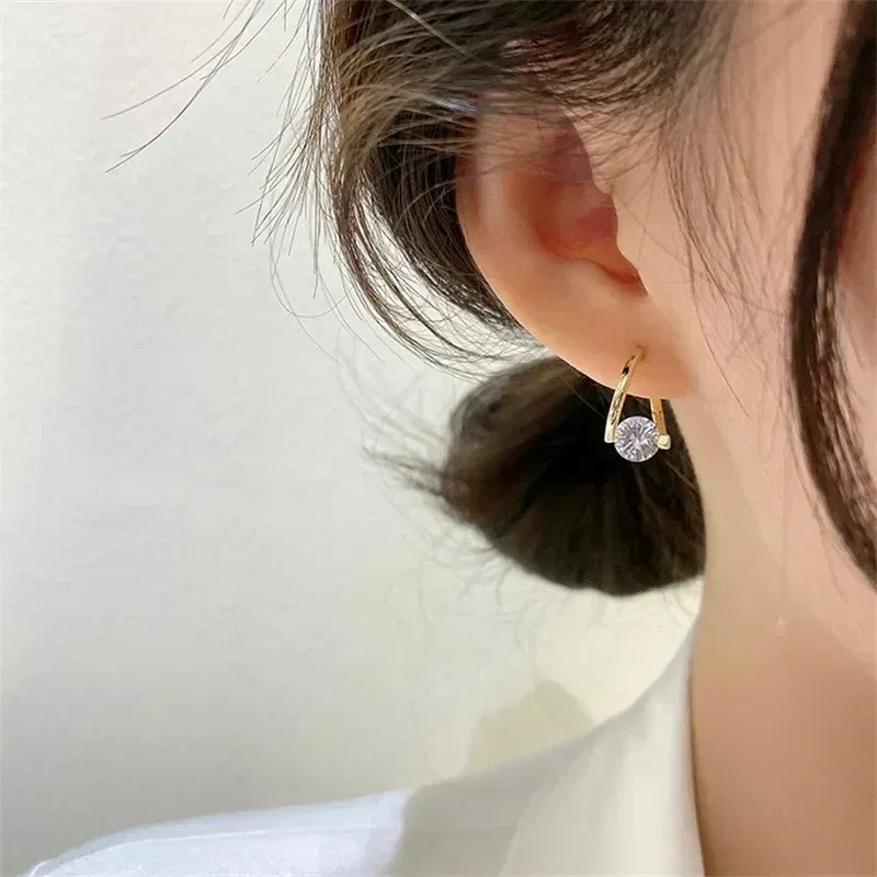 Metal Color: BRONZE - 2024 New Fashion Gold Color Round Zircon Simple Drop Dangle Earrings for Women Charm Korean Hoop Jewelry Wedding Birthday Gift