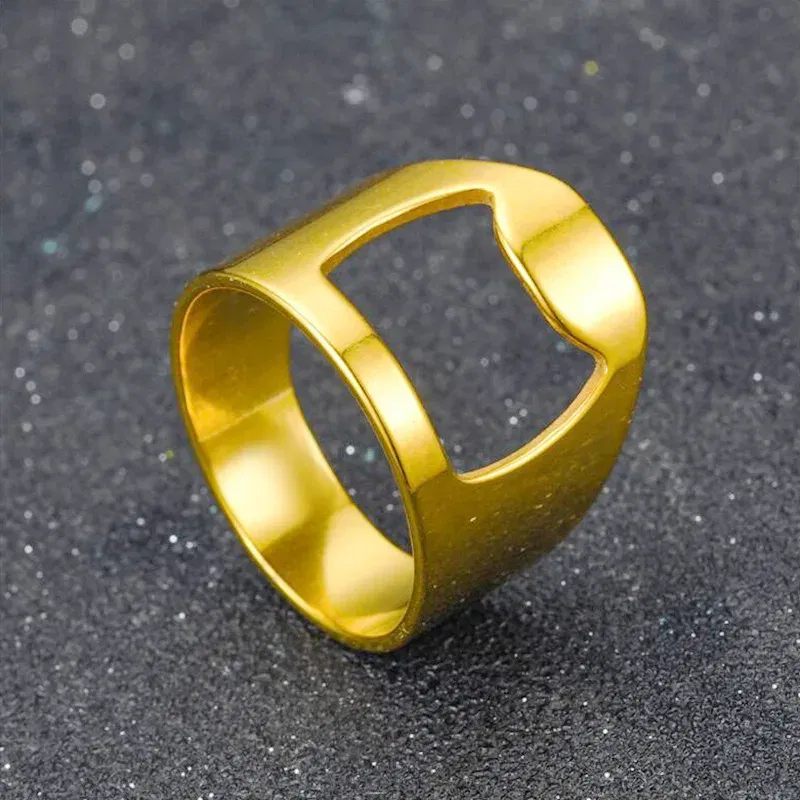 Main Stone Color: black, Ring Size: 8 - VIVILADY Titanium Stainless Steel Creative Bottle Opener Ring Jewelry For Unisex Punk Simple Fashion Party Bar Gift Wholesale