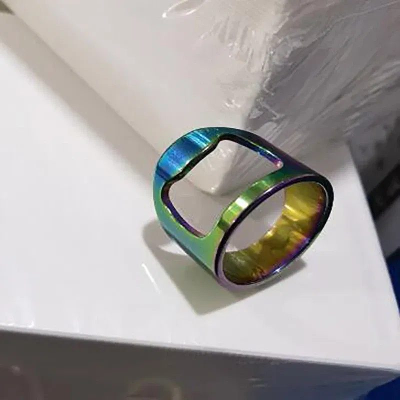 Main Stone Color: black, Ring Size: 8 - VIVILADY Titanium Stainless Steel Creative Bottle Opener Ring Jewelry For Unisex Punk Simple Fashion Party Bar Gift Wholesale