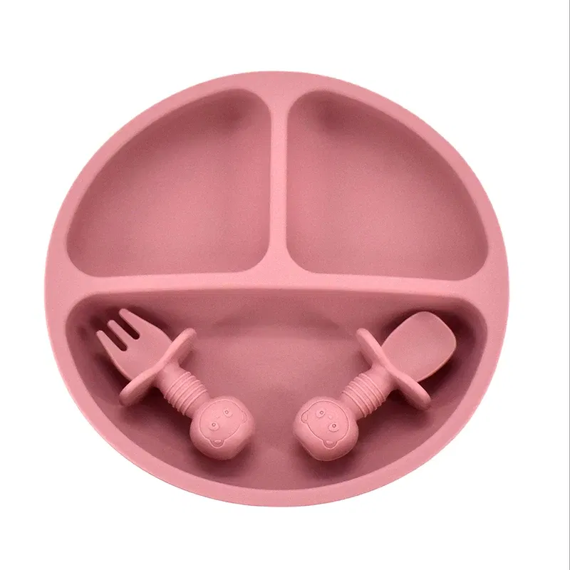 Color: WHITE - 9Colors Baby Plate Set Food Grade Silicone Dishes BPA-Free Tableware Kids Feeding Bowls Kids Learning Dishes Tray Dropshiping