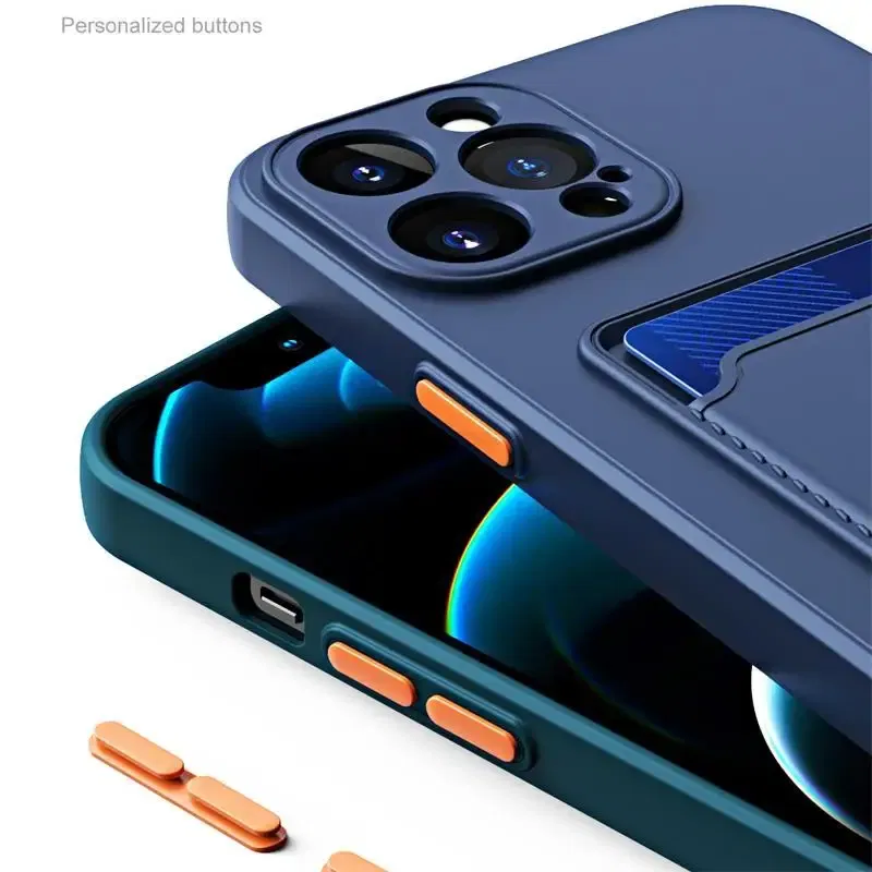 Color: Brown, Material: aluminum - Card Holder Wallet Case For Samsung Galaxy A32 A53 A33 A13 A52 5G Case on A72 A22 A12 A51 A71 Shockproof Liquid Silicone Cover