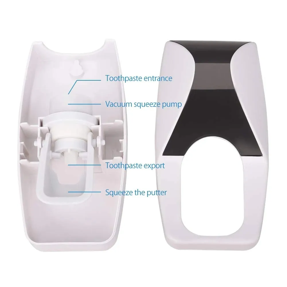 Color: black, Ships From: CHINA - Toothbrush Holder Automatic Toothpaste Dispenser Set Dustproof Sticky Suction Wall Mounted Toothpaste Squeezer Bathroom Holder