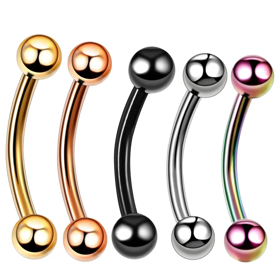 Metal color: SILVER PLATED, Main Stone Color: Red - G23 Titanium Epoxy Curved Barbells Eyebrow Rings Piercing Curved Bar Banana Eyebrow Ear Cartilage Tragus Body Piercing Jewelry