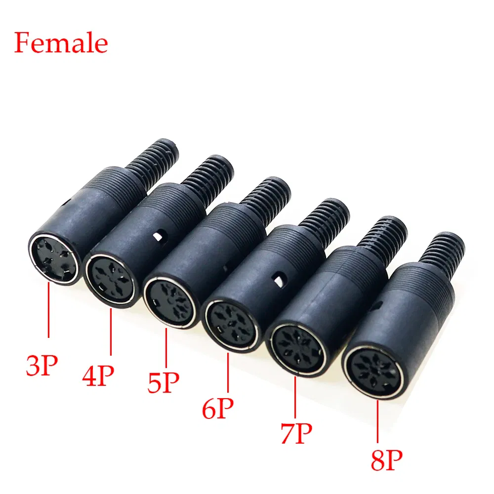 Color: Silver - 5pcs 3P 4P 5P 6P 7P 8Pin DIN Male/Female Plug Jack with Plastic Handle Keyboard Cable Connector Adapter PS2