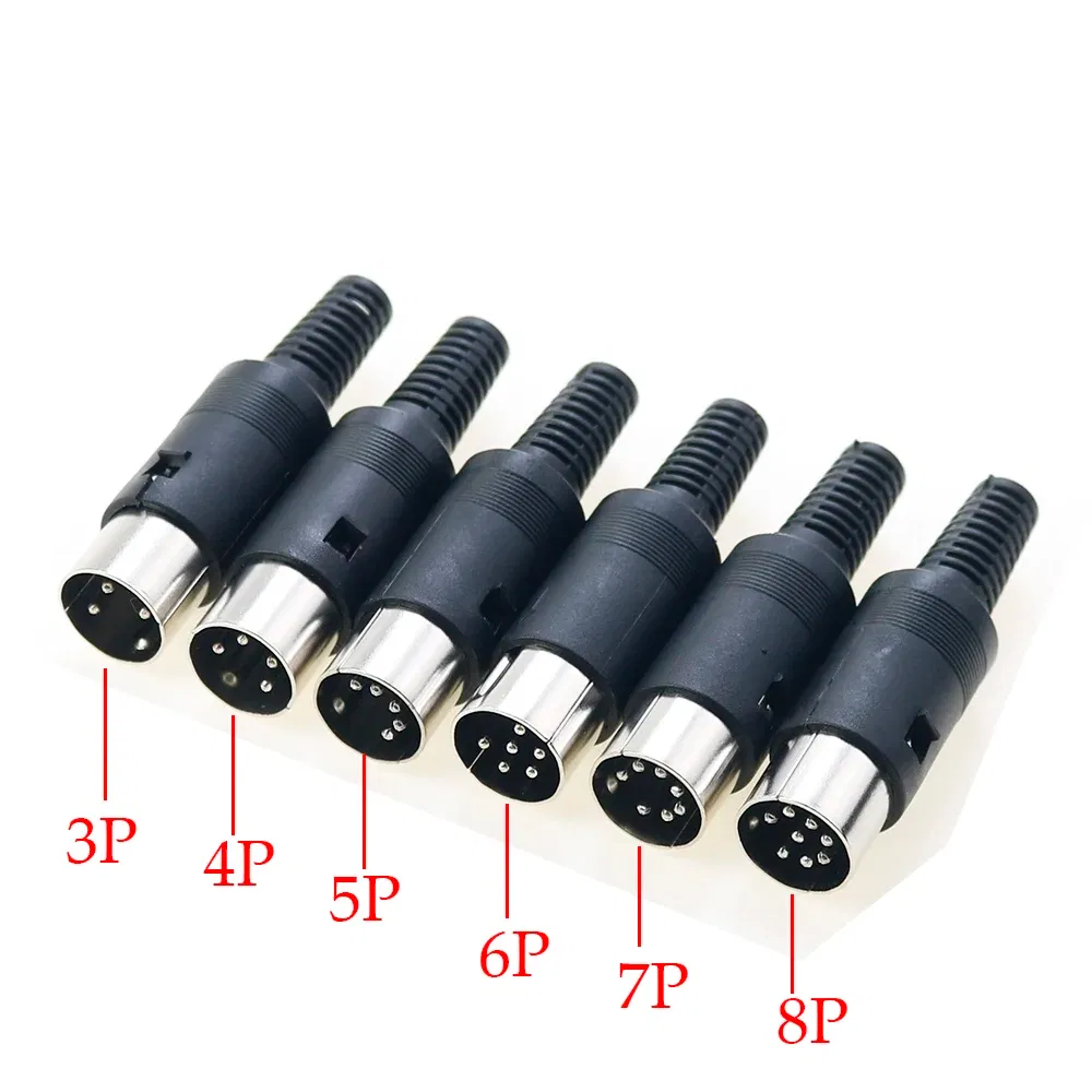 Color: Silver - 5pcs 3P 4P 5P 6P 7P 8Pin DIN Male/Female Plug Jack with Plastic Handle Keyboard Cable Connector Adapter PS2
