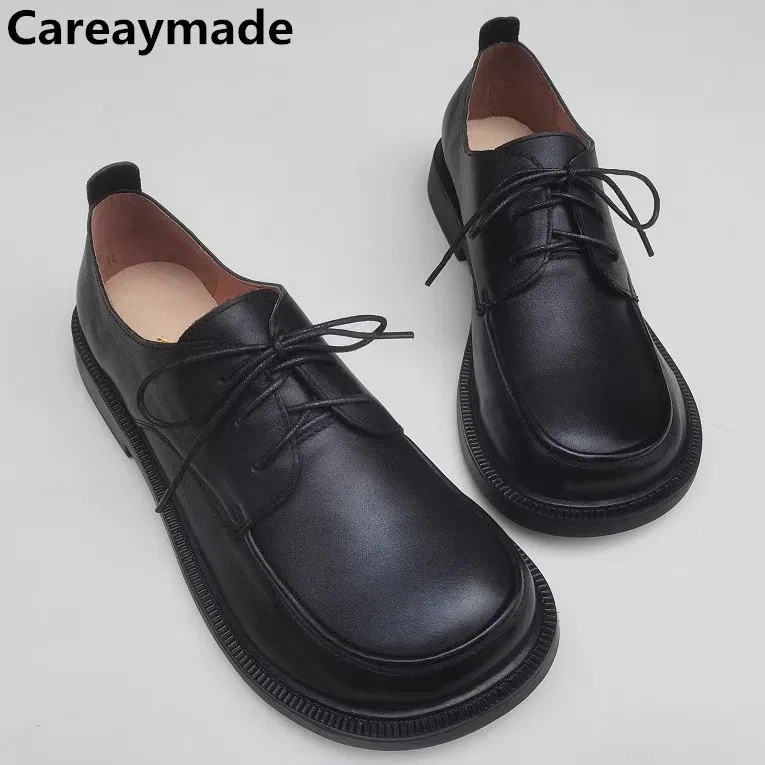 Color: Brown, Shoe Size: 8.5 - Careaymade-Genuine leather big head wide version men's English lace up leather shoes business leisure original single shoes