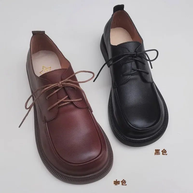 Color: Brown, Shoe Size: 8.5 - Careaymade-Genuine leather big head wide version men's English lace up leather shoes business leisure original single shoes