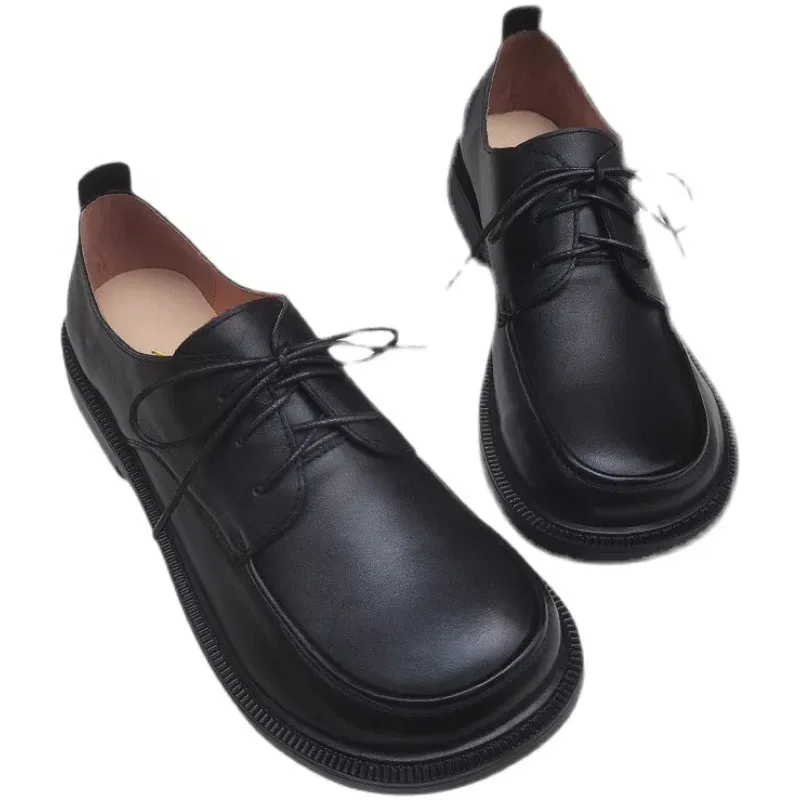 Color: Brown, Shoe Size: 8.5 - Careaymade-Genuine leather big head wide version men's English lace up leather shoes business leisure original single shoes